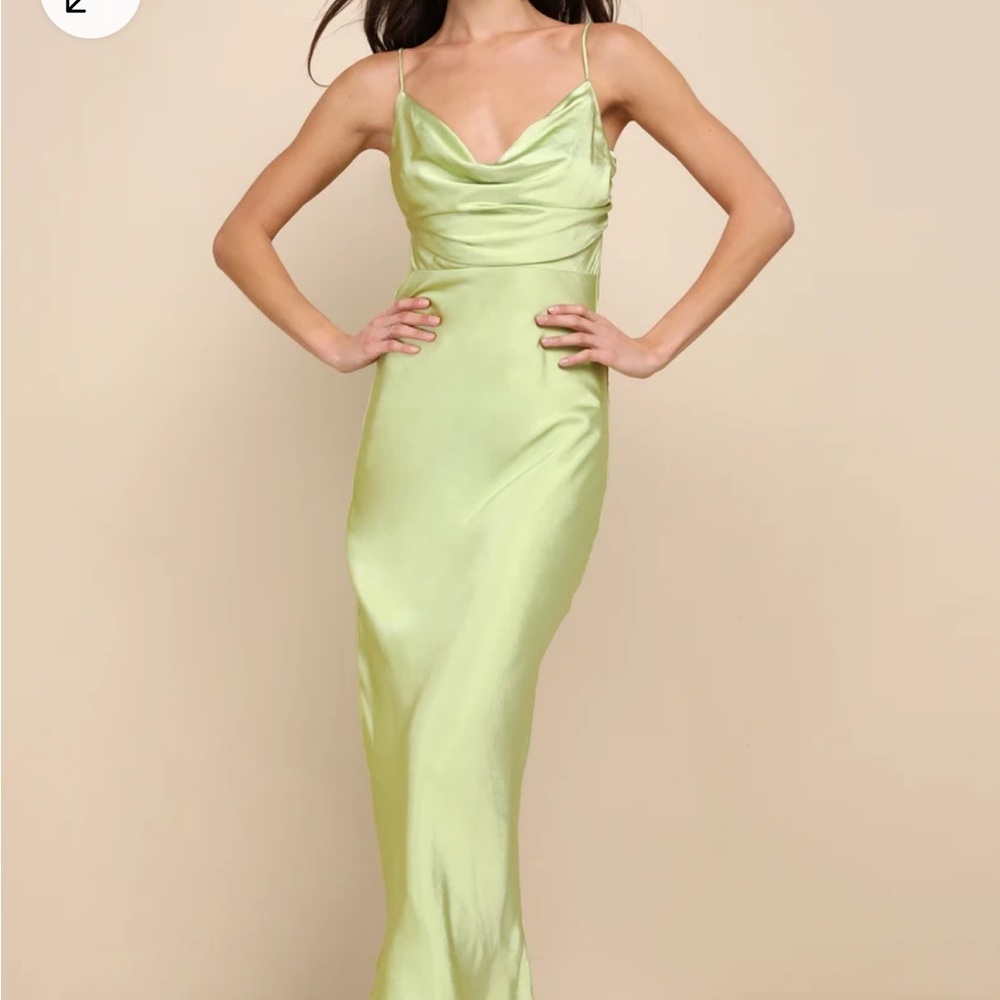 Lulus Flawless Finesse Light Green Satin Cowl Neck Backless Midi Dress